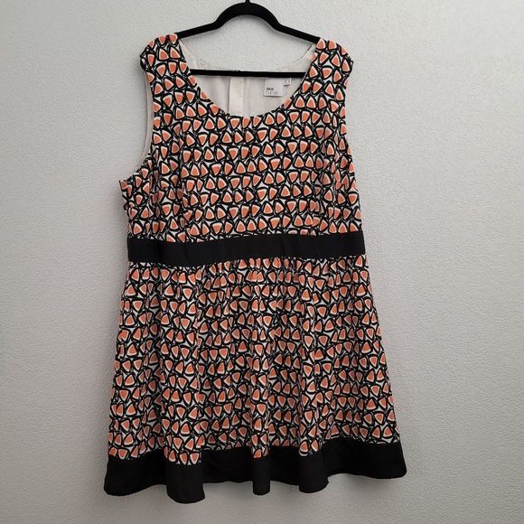 Asos Curve plus fit and flare fully lined sleeveless dress black orange - Picture 1 of 10